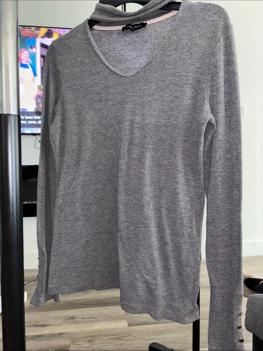 Ivanka Trump Gray V-Neck Lightweight Knit Top